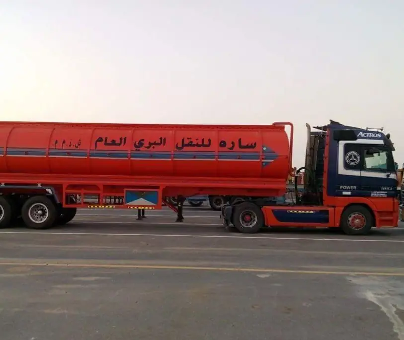 Sara General Land Transport long-vehicle tanker truck with Arabic company livery