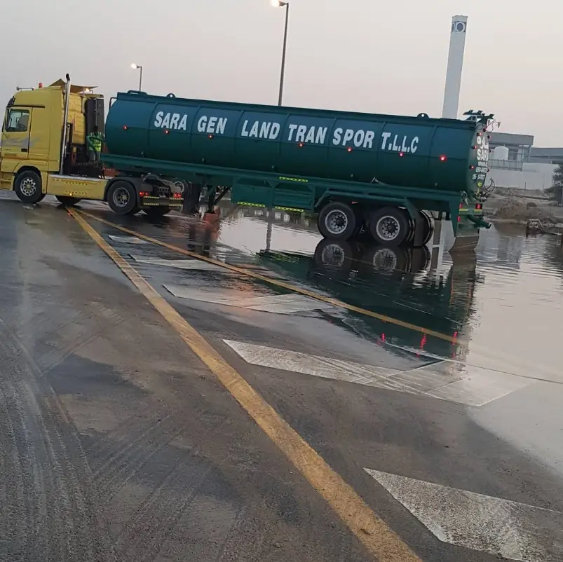 Sara General Land Transport sewage tanker truck en route on a Dubai road